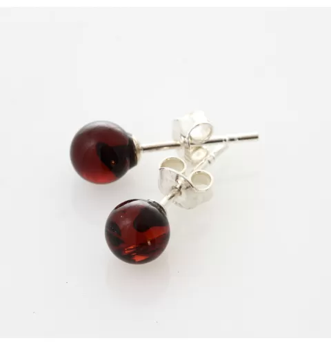 Cherry Shiny Studs Baltic amber Silver Earrings