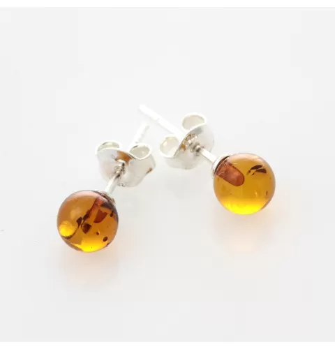 Honey Shiny Studs Baltic amber Silver Earrings