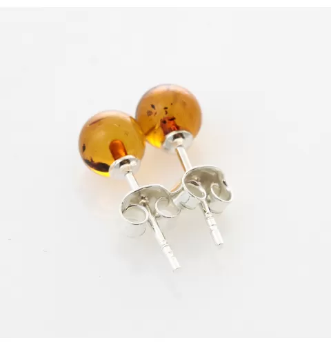 Honey Shiny Studs Baltic amber Silver Earrings