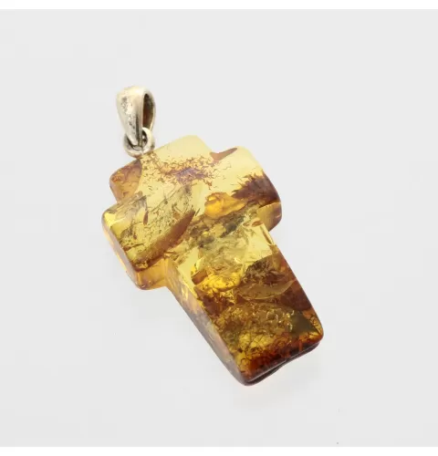Big Honey Cross Baltic Amber Silver Pendant