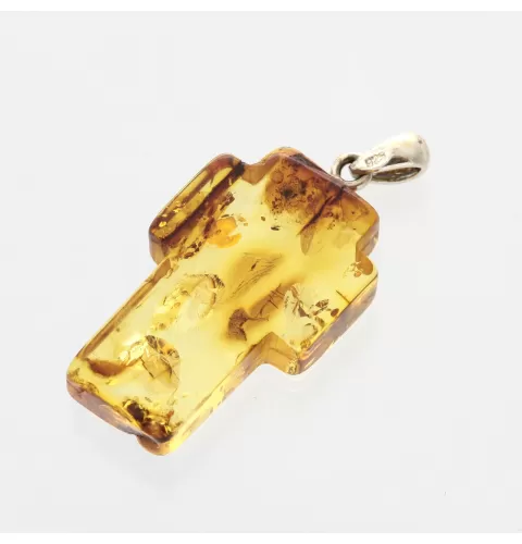 Big Honey Cross Baltic Amber Silver Pendant