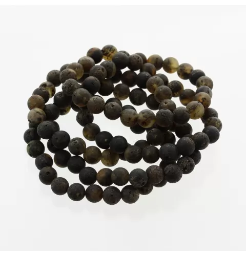 5 Raw Dark ROUND Baltic amber bracelets 19cm