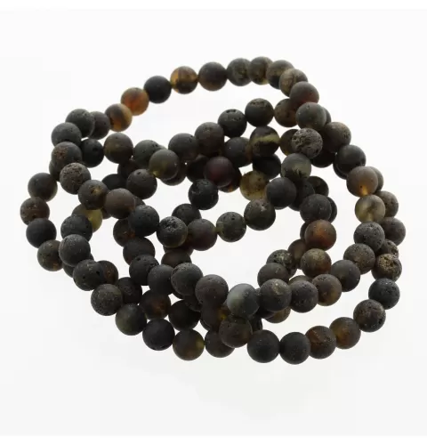 5 Raw Dark ROUND Baltic amber bracelets 21cm