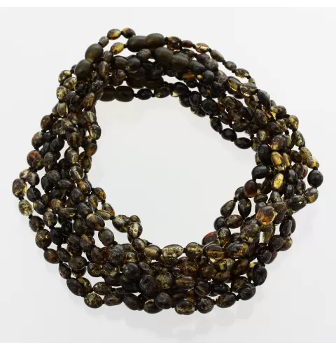 10 Dark BEANS Baby teething Baltic amber necklaces 32cm