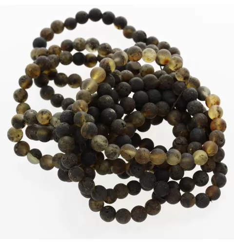10 Raw Dark ROUND Baltic amber bracelets 21cm