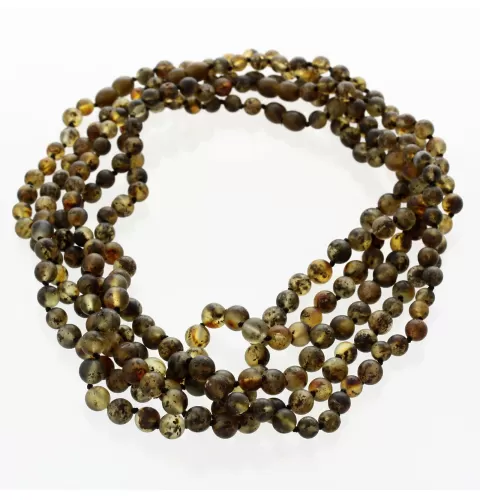 5 Raw Dark ROUND beads Baltic amber adult necklaces 45cm