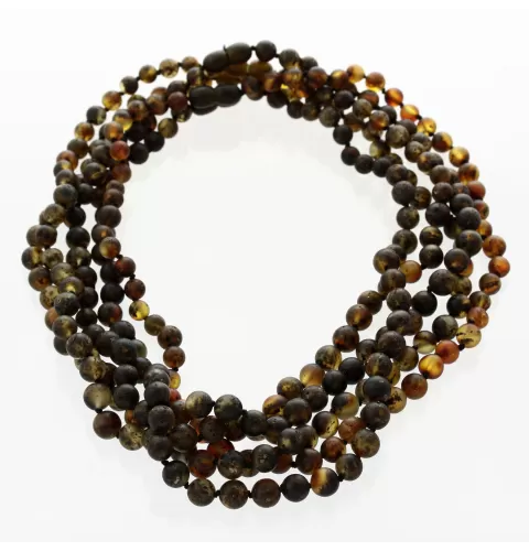5 Raw Dark ROUND beads Baltic amber adult necklaces 45cm