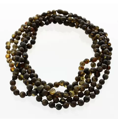 5 Raw Dark ROUND beads Baltic amber adult necklaces 45cm