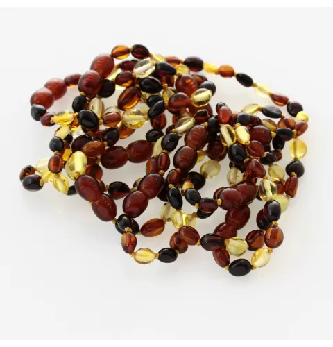 10 Multi BEANS Baltic amber teething Baby bracelets 14cm