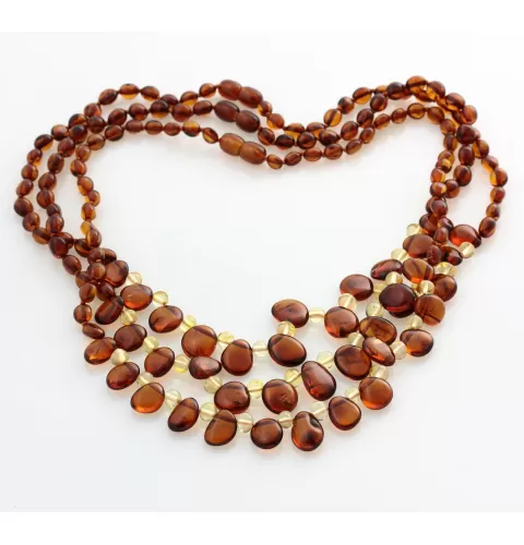 3 Cognac Leaf Baltic amber Choker Leaves Necklace 46cm