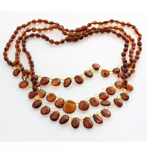 3 Cognac Leaf Baltic amber Choker Leaves Necklace 46cm