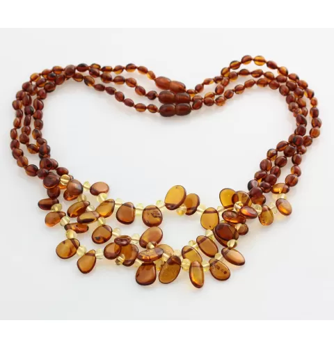 3 Cognac Leaf Baltic amber Choker Leaves Necklace 46cm