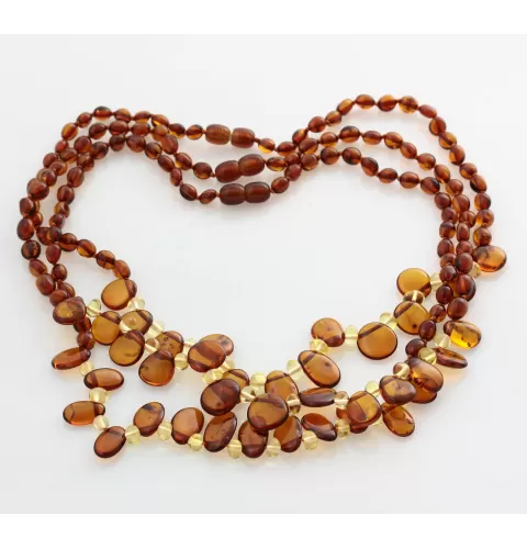 3 Cognac Leaf Baltic amber Choker Leaves Necklace 46cm