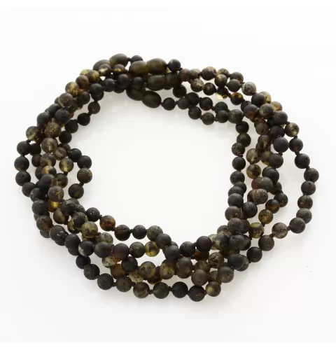 5 Raw Dark ROUND Baltic amber teething necklaces 33cm