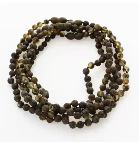5 Raw Dark ROUND Baltic amber teething necklaces 33cm