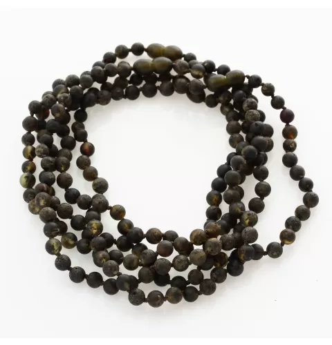 5 Raw Dark ROUND Baltic amber teething necklaces 33cm