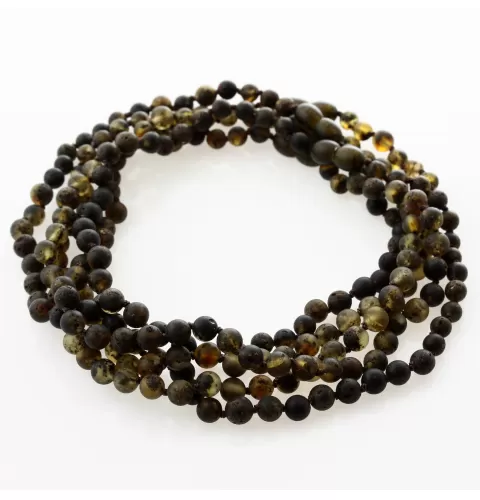 5 Raw Dark ROUND Baltic amber teething necklaces 33cm