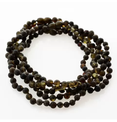 5 Raw Dark ROUND Baltic amber teething necklaces 33cm