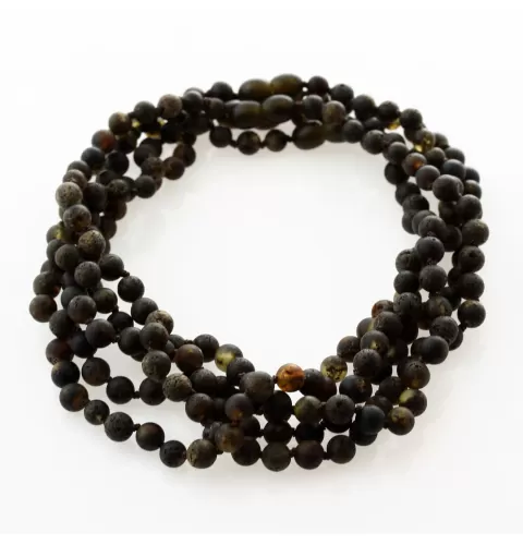 5 Raw Dark ROUND Baltic amber teething necklaces 33cm