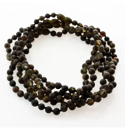 5 Raw Dark ROUND Baltic amber teething necklaces 33cm