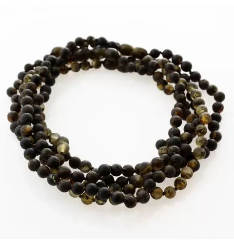 5 Raw Dark ROUND Baltic amber teething necklaces 33cm