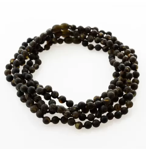 5 Raw Dark ROUND Baltic amber teething necklaces 33cm