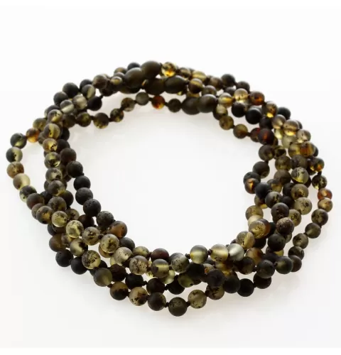 5 Raw Dark ROUND Baltic amber teething necklaces 33cm