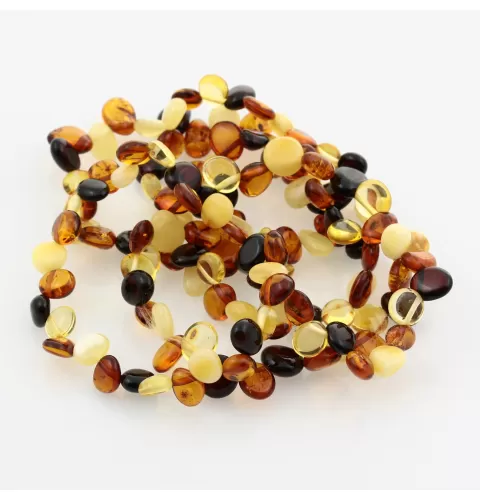 3 Multi Leaf Baltic amber Choker Leaves stretch Bracelets 18cm