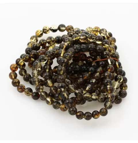 10 Dark ROUND Baltic amber bracelets 19cm