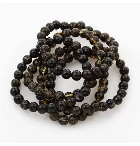 5 Dark ROUND Baltic amber bracelets 19cm