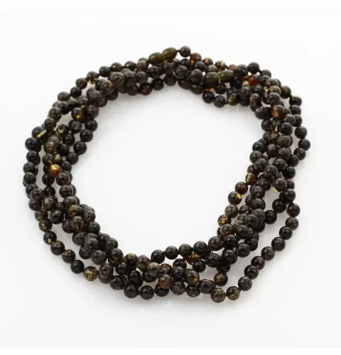 5 Dark ROUND beads Baltic amber adult necklaces 46cm