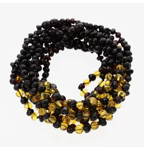 10 Multi BROQUE teething Baltic amber necklaces 28cm