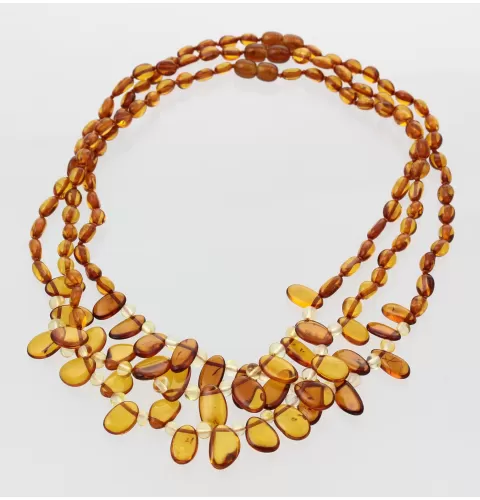 3 Cognac Leaf Baltic amber Choker Leaves Necklace 46cm