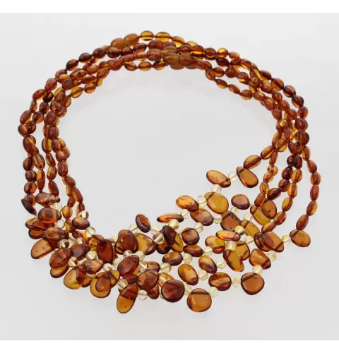 5 Cognac Leaf Baltic amber Choker Leaves Necklace 47cm