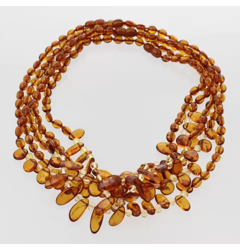 5 Cognac Leaf Baltic amber Choker Leaves Necklace 46cm