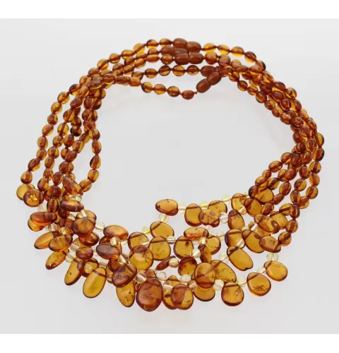 5 Cognac Leaf Baltic amber Choker Leaves Necklace 46cm