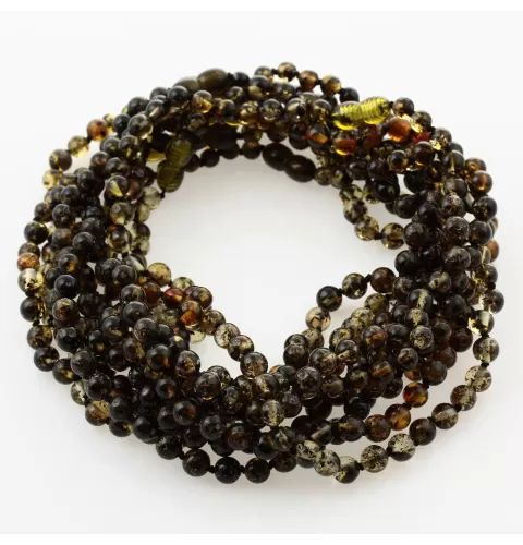 10 Big Dark ROUND Baltic amber teething necklaces 33cm