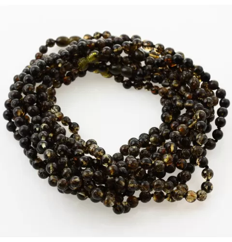 10 Big Dark ROUND Baltic amber teething necklaces 33cm