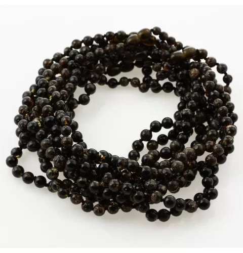 10 Big Dark ROUND Baltic amber teething necklaces 33cm