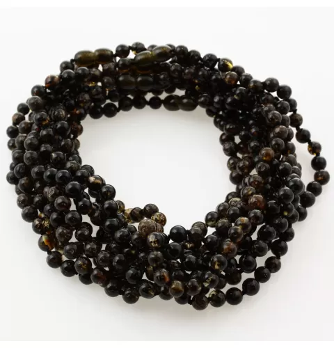 10 Big Dark ROUND Baltic amber teething necklaces 33cm