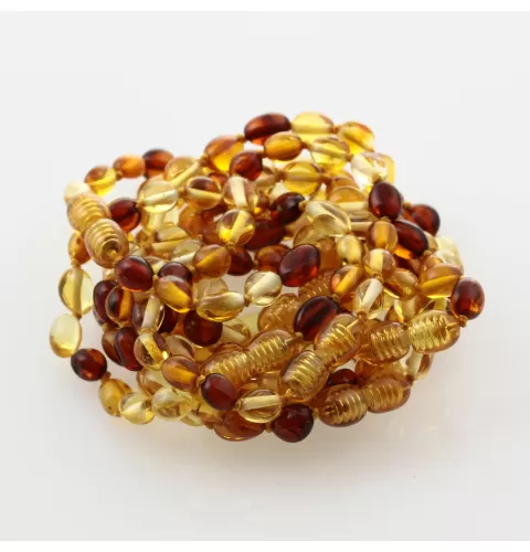 10 Multi BEANS Baltic amber teething Baby bracelets 14cm