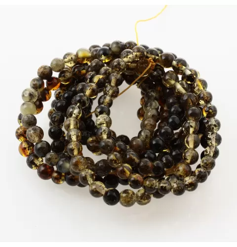 10 Dark ROUND Baltic amber stretch bracelets 19cm