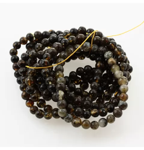 10 Dark ROUND Baltic amber stretch bracelets 19cm