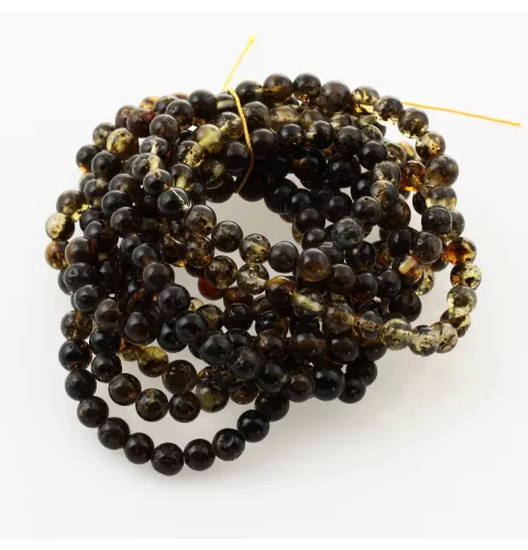 10 Dark ROUND Baltic amber stretch bracelets 19cm