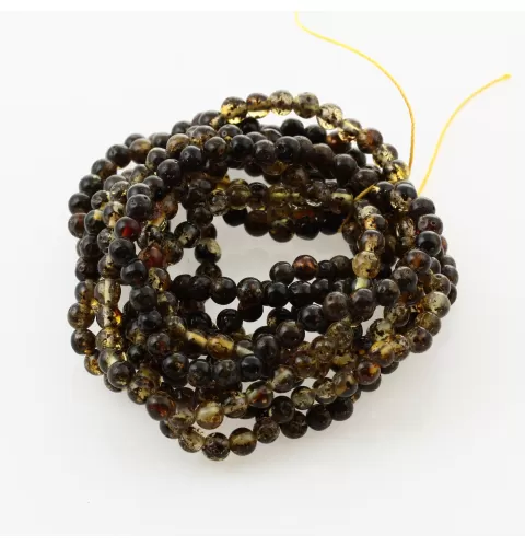10 Small Dark ROUND Baltic amber stretch bracelets 18cm
