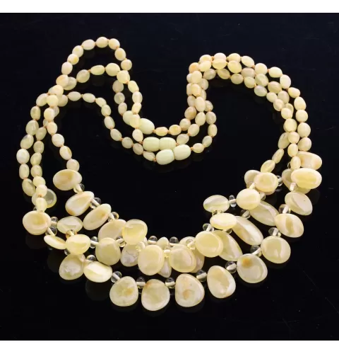3 Milk Leaf Baltic amber Choker Leaves Necklace 46cm