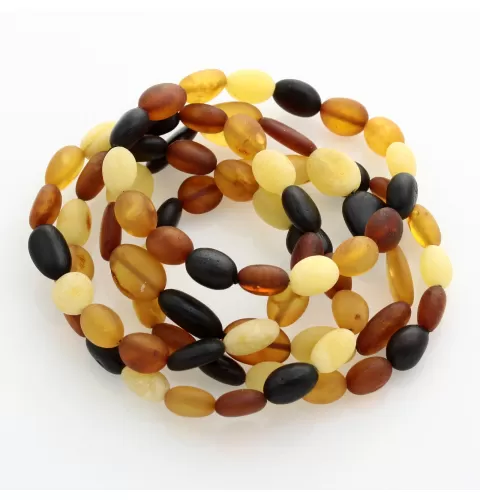 5 Raw Mix BEANS Baltic amber stretch bracelet 19cm