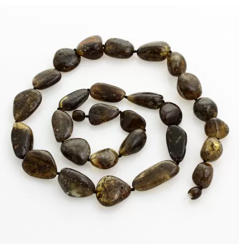 Large dark beads Baltic amber kntted necklace 63cm