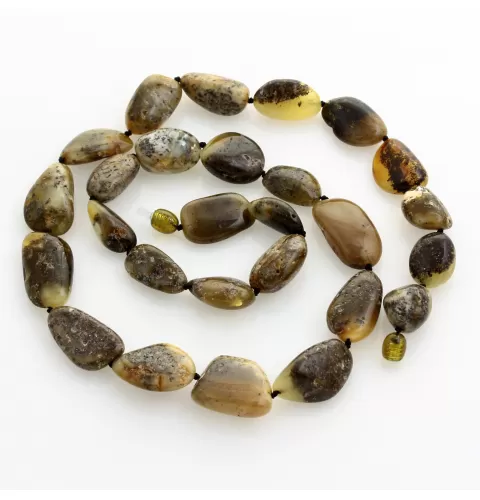 Large dark beads Baltic amber kntted necklace 63cm