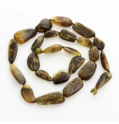 Large dark beads Baltic amber kntted necklace 63cm